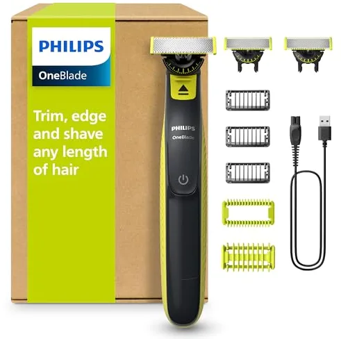 Philips OneBlade 360 Auténtico Barbero, afeitadora y recortadora eléctrica facial y corporal, 3x 360 cuchillas, 3x peine para barba incipiente (1,3,5mm), 1x kit corporal, QP2824/31