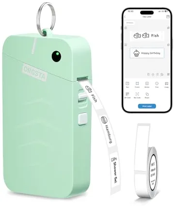 ORGSTA S001 Etiquetadora Bluetooth Portátil Impresora de Etiquetas Adhesivas Mini Etiquetadora Térmica para Hogar, Oficina, Escuela, 2000 mAh Batería incluida Compatible con iOS y Android