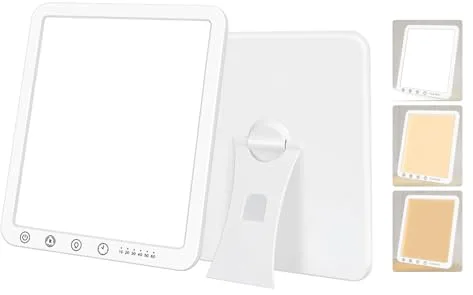 Lámpara de Luminoterapia, 15000lux Lámpara de Luz Diurna, Lámparas Fisioterapia de Luz Solar, Portable Light Fototerapéutica Sin UV con 6 Temporizador 3 Temperaturas de Color, para Oficinas y Hogares