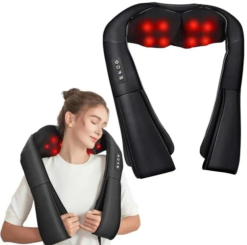 Brelley Masajeador Cervical y Espalda con Calor 3D, Masajeador Espalda Ideal para Aliviar el Dolor Muscular, Regalo para Mujeres y Hombres