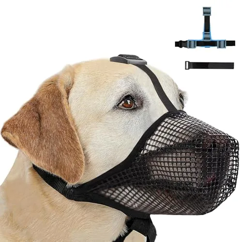 Bozal de Perro, Transpirable Máscara del Perro, Suave Ajustable con Correas Touch Fastener, Bozal para Perros Training for Biting Chewing Pet Mask Dog Malla Suave Perros Pequeños Medianos Grandes