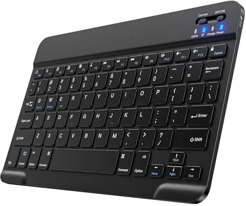GlasFlength Teclado Inalámbrico Bluetooth, Recargable Teclado Portatil Ultrafino Wireless Keyboard para Computadoras Escritorio/Portátiles/Tabletas/Teléfonos/iPad/iOS/Amsung/Android (Negro)