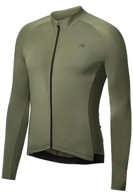 DANISH ENDURANCE Maillot Ciclismo Hombre de Manga Larga, con Bolsillos, Reflejante - Ropa Ciclismo Hombre, Maillot Ciclista Hombre, Oliva, L