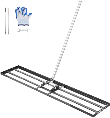 VEVOR Rastrillo Nivelador de Césped con Mango, Placa de Suelo de 254 x 1219 mm, Nivelador de Suelo de Acero al Carbono Resistente a la Oxidación, 2 Alturas Ajustables, para Cancha de Golf, Patio