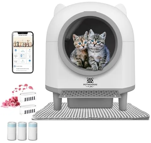 PetWanders Arenero para Gatos Autolimpiable con 10 Sensores de Seguridad, Control por App Móvil, Sistema de Ventilación y Aromaterapia, Escalón de Entrada y Alfombrilla de Recogida de Arena