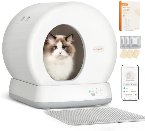 Arenero Gatos Autolimpiable MeoWant con Sistema de Seguridad Avanzado, Arenero Automatico, Extragrande, con Control de Olores y Control por Aplicación, con Tapete y Forro