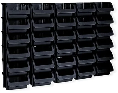 Hünersdorff 30 cajas apilables, tamaño 1, de polipropileno irrompible, recicladas, ideal para sistemas de ordenación y clasificación, placas de pared, estanterías, estanterías de taller, color negro