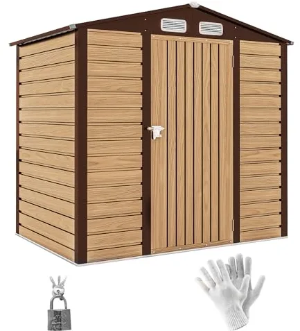 Outsunny Caseta de Jardín Exterior, 2,27 m² 190x131x188 cm, Cobertizo de Jardín Exterior Metálico con 2 Ventilaciones, Puerta con Cerradura, para Almacenamiento de Herramientas, Roble