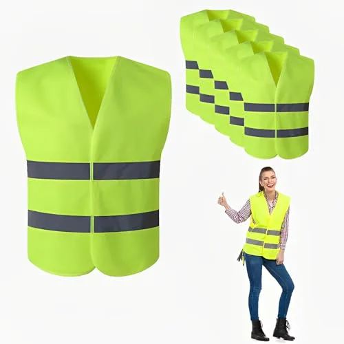 WTZWYFWJ 6 PCS Chaleco de Seguridad,Chaleco de Seguridad de Alta Visibilidad,Reflectantes para Coche,Conforme a la Normativa Europea EN ISO 20471,Talla Única,Chaleco Amarillo,Chaleco Trabajo