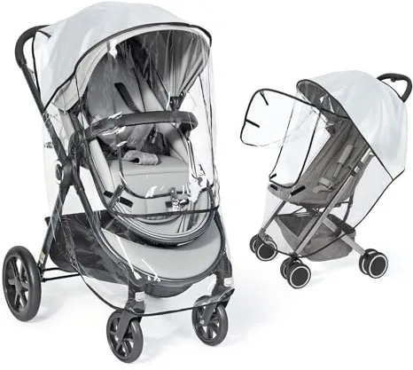 Orzbow Plastico Lluvia Silla Paseo Universal, Transpirable Protector Lluvia Carro Bebe Universal con Ventana, Plegable Burbuja Lluvia Universal Silla Paseo, EVA de Calidad Alimentaria, PVC Negro