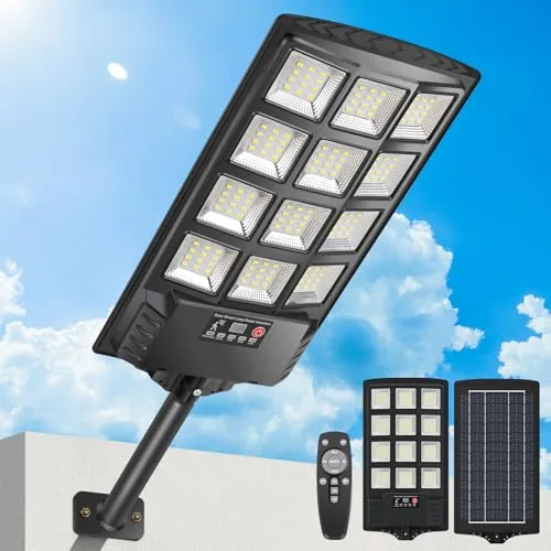 PEAKRO Farolas Solares Exterior 400W, 6500K Potente Foco LED Solar con Control Remoto, IP67 Impermeable Farola Solar Sensor de Movimiento, Lámpara Exterior Luz de Seguridad Jardín Patio, 1 Pack