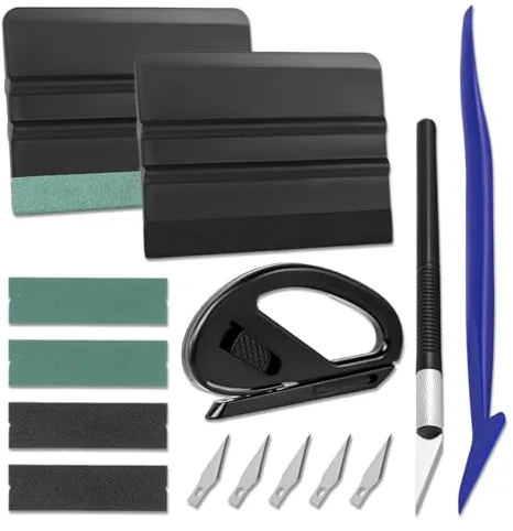 Art3d Kit de Herramientas para láminas de Ventanas de Coche - Kit Profesional de película para Auto con rasqueta de Fieltro y Piezas de Repuesto, Cuchillo de artesanía, Cuchillas y Cortador de Vinilo