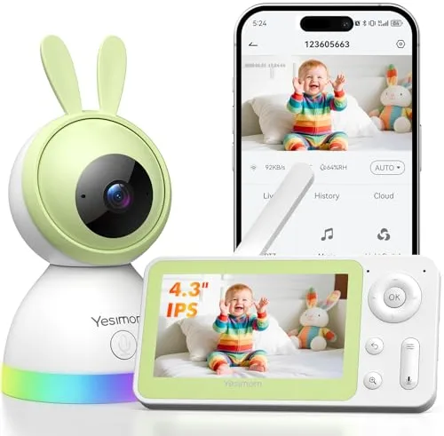 YESIMOM Camara Vigilancia Bebe Portátil 1080P con Pantalla 4.3