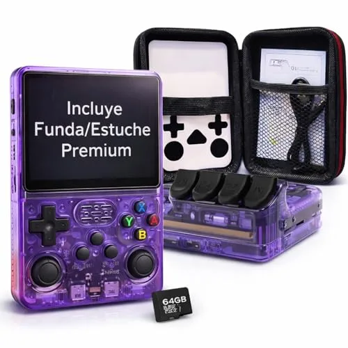 Consola Retro Portátil con Funda Estuche Premium | +20.000 Juegos y 19 Emuladores | Linux Abierto, Ampliable con + Juegos | Guardado de Partida – Pantalla 3,5