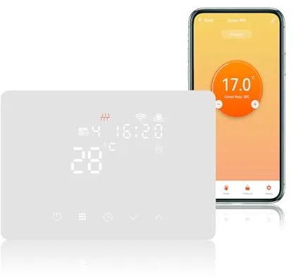 KETOTEK Termostato Caldera WiFi 220V 5A Compatible con Alexa, Intelligente Cronotermostato Calefaccion WiFi Programmabile de Pared con Controllo Smart Life/Tuya App, Contacto Seco, Blanco