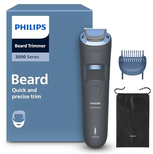 Philips Serie 3000 - Cuchillas con puntas redondeadas, 20 posiciones ajustables, peine-guía, 100% resistente al agua, indicador de batería, carga USB, funda, modelo BT3619/15
