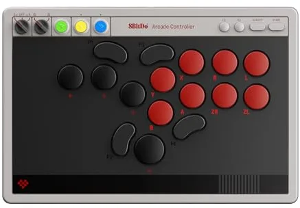 8BitDo All-Button Arcade Controller for Switch & Windows – Bluetooth, 2.4G, Wired Connectivity, Low-profile Mechanical Switches, 4 Programmable Buttons, Hot-swappable PCB