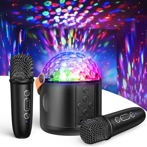 Karaoke 2 Microfonos Inalambricos, Karaoke Microfono Inalambrico con Luces LED Discoteca Microfono Karaoke Adultos Infantil Juguetes Regalo Navidad Niño Karaoke Portatil para Fiestas en Casa