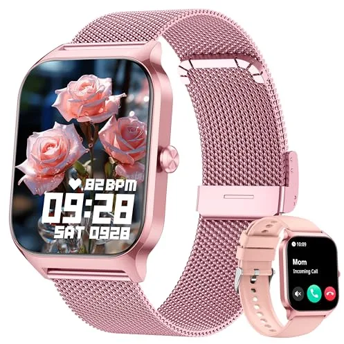 KALINCO Reloj Inteligente Mujer Hombre, Smartwatch Mujer con Llamadas/Whatsapp/Presión Arterial/Frecuencia Cardíaca/SpO2/Sueño/Estrés, Pulsera Actividad, Reloj Despertador Digital, Regalo iOS Android