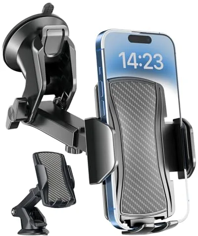 Hoppac Soporte Móvil Coche, Potente Ventosa Suporte Telemovel Carro Salpicadero & Parabrisas, Rotación de 360 Grados y Liberación de un Botón, Sujeta Porta para Teléfono 4-7 in