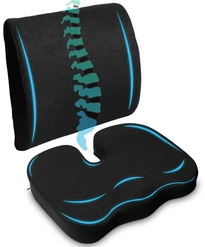 AURANID Cojin Antiescaras + Cojin Lumbar Silla Oficina, Silla de Ruedas y Coche – Viscoelástico – Cojin Coxis – Cojines Antiescaras con Funda Lavable – Cojin Silla Oficina - Cojin Lumbar Coche