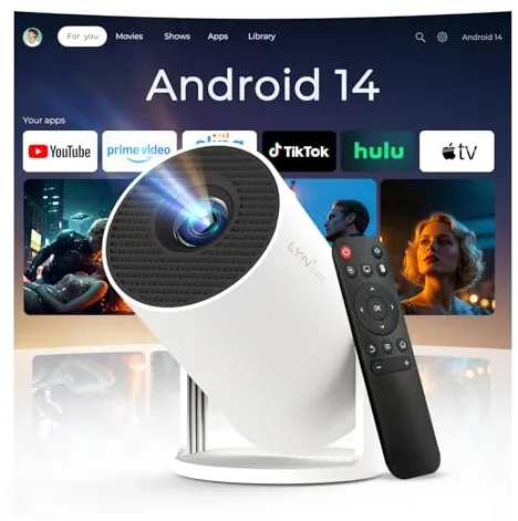 Mini Proyector con WiFi y Bluetooth Integrado, Android 14, 1080P 4K, Proyector Portátil, Rotación de 180°, Actualización HY300pro+, para Uso Doméstico y Exterior LYNCAST OptiBarrel 500