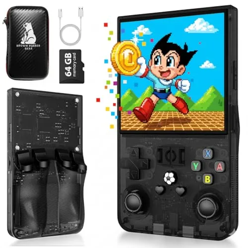 Brown Rubber Bear Consola Retro Portátil R36MAX con más de 15.000 juegos y Funda Protectora, Pantalla IPS HD de 4 pulgadas, 64 GB de Memoria, Batería de 4000 mAh hasta 6 h, Linux optimizado.