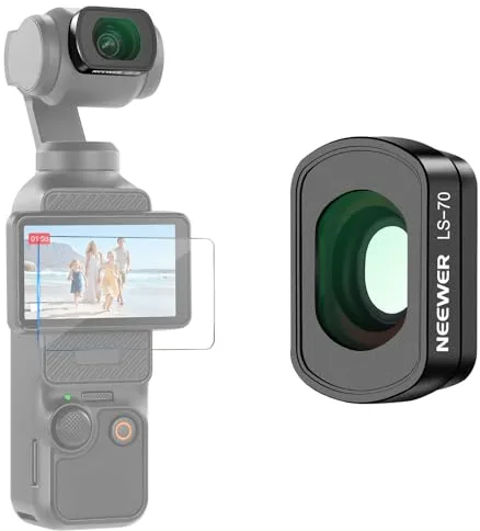 NEEWER Objetivo Gran Angular 0,72X FOV 112° Compatible con dji Osmo Pocket 3 Creator Combo Accesorios, Lente Asférica Action CAM Multicapa magnética con Marco de Metal, 1 Protector de Pantalla, LS-70