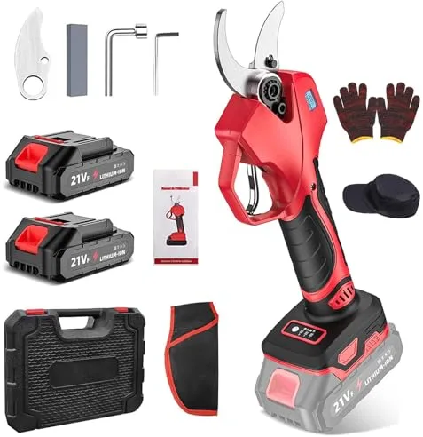 Tijeras de Podar Electricas, 50 mm Tijeras de Poda con 2 Baterías 3000 mAh, Pantalla LCD, 1000W Sin Escobillas, Tijeras podar Bateria para Poda de Árboles, Setos y Ramas