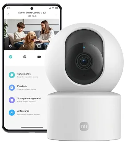 Xiaomi C201 Camara vigilancia WiFi Interior 360° 1080P HD, Camara vigilancia Bebe, WiFi 6, Cubierta Física de Lente, Visión Nocturna en Color, Audio Bidireccional, Compatible con Alexa y Google