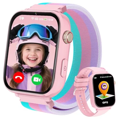 Reloj Inteligente Niño GPS y Llamadas, 4G Smartwatch Niños Niñas con Telefono, SOS, Chat, Videollamada, Modo Clase, Cámara, Podómetro, Reloj Llamadas Niños Niña Infantil de 4 a 12 Años, Rosa Claro