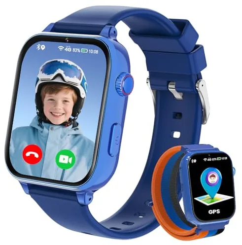 Reloj Inteligente Niño GPS y Llamadas, 4G Smartwatch Niños Niñas con Telefono, SOS, Chat de Voz, Videollamada, Modo Clase, Cámara, Podómetro, Reloj Llamadas Niños Niña Infantil de 4 a 12 Años, Azul