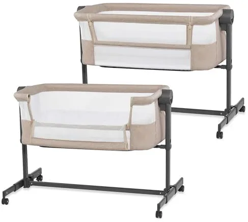 Kinderkraft Nestee UP 2 Cuna Colecho para Bebé con Colchón, Cuna de Cabecera, Fácil Ajuste de Cama de Padres, Ajuste de Altura, Buena Circulación de Aire, Ruedas transportarás, Beige