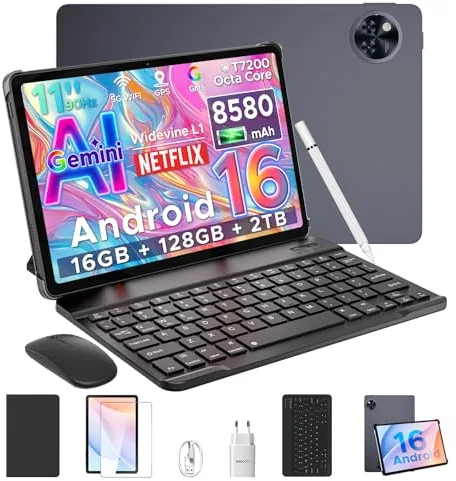 DOOGEE U11 Android 16 Tablet con Teclado y Lápiz, Tablet 11 Pulgadas 16GB+128GB/2TB 8580mAh, Gemini AI Octa Core Tablets Infantil, Widevine L1/13MP+5MP/5G WiFi/GMS/Face ID/GPS Tableta Gaming con Ratón