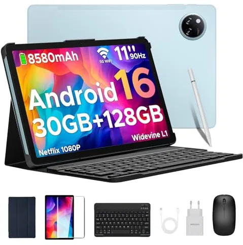 DOOGEE Tab A9 Pro+ Android 16 Tablet con Teclado y Lápiz, 30GB+128GB/2TB Tablet 11 Pulgadas Octa-Core, Gemini AI/8580mAh/5G WiFi/Widevine L1/ Doble Altavoz/Face ID/OTG Tablets Niños con Funda & Raton