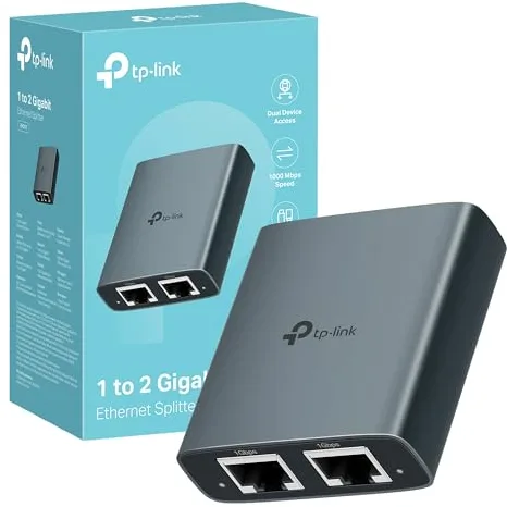 TP-Link EH210 - Switch ethernet,Adaptador Switch gigabit 1 a 2 Puertos RJ45, Splitter Duplicador,Carcasa de Aleación de Aluminio, hasta 1000 Mbps, Plug & Play, Compatible con Cat5e/6/7/8