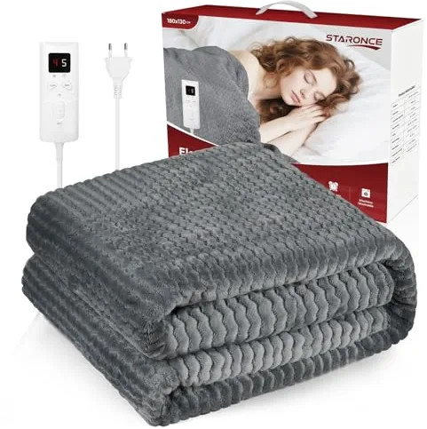 staronce Manta Electrica 180 x 130 cm - 9 Niveles de Calor, Apagado Automático 5 Horas, Protección Sobrecalentamiento, Lavable a Máquina, Ideal para Cama, Sofá, Oficina