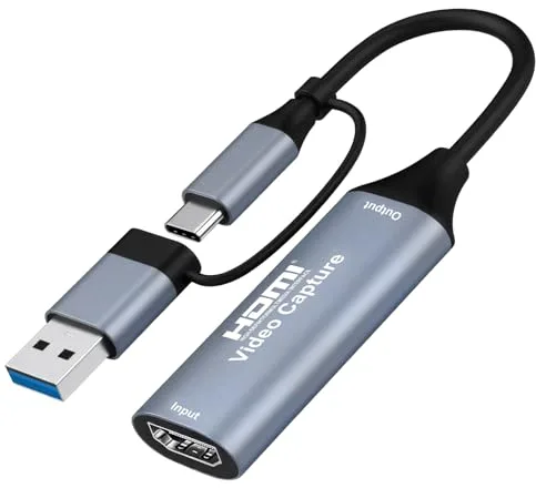 Tarjeta de Captura de Video HDMI a USB C 3.0 4K Entrada 1080P 60FPS Capturadora de Video Externa para Streaming Juegos Clases Online Reuniones para PC Mac Portátil Windows