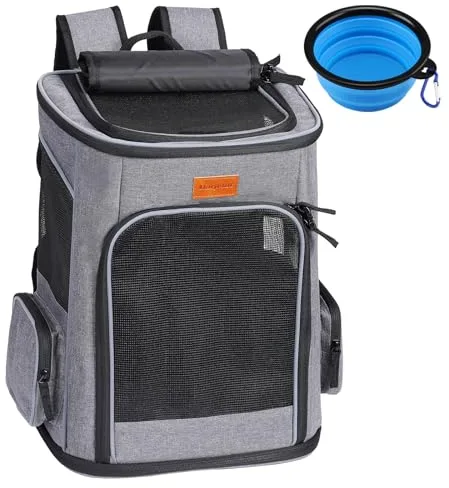 morpilot Mochila Transportín Perro, Mochila Transportín Gato Bien Ventilado con Correa de Seguridad Interior, Bolsa de Transporte para para Gatos y Perros Pequeños (32 x 28 x 42 cm) Gris,Claro