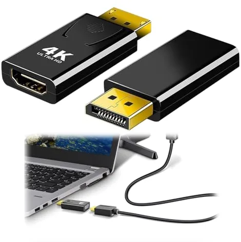 2 PCS Adaptador Displayport a HDMI, 4K DP Convertidor Macho a Hdmi Hembra HDMI to Displayport Display Port a H d m i para TV 4K HDTV Monitores Proyectores y Portátiles Soporte de Audio y Vídeo