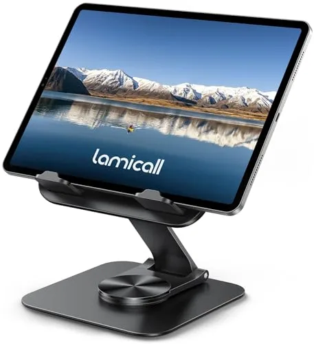 Lamicall Soporte Tablet, Soporte Tableta Mesa Escritorio - [Base Metálica Giratoria 360°] Porta para iPad Ajustable y Plegable para iPad Pro, Air, Mini, Samsung, iPhone, Otras Tablets de 4,7-13