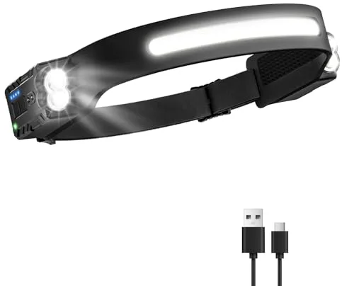 Oderra Linterna Frontal Recargable LED, 1000 Lúmenes, Sensor de Movimiento, 8 Modos, IPX4 Impermeable, Luz Frontal Cabeza para Running, Camping, Senderismo, Pesca y Emergencia