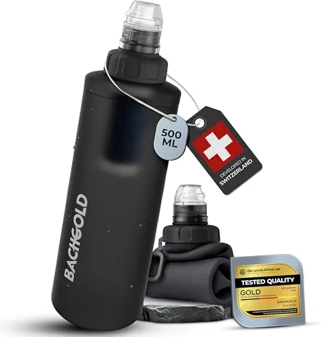 Bachgold® Squeeze Botella con Filtro de Agua – Filtro Agua Supervivencia Ultraligero | Potabilizador de Agua que Filtra Virus, Bacterias y Microplásticos | Outdoor (Gris, 500ml)