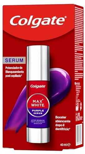 Colgate Max White Sérum Morado 40ml, Blanqueador Dental Instantáneo sin Flúor, Blanquea Instantáneamente, Fórmula de Doble Acción para Corrección del Color y Resultados Blanqueadores Duraderos