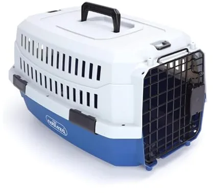Nobleza Transportín para Gatos y Perros Mediano - Transportín de Plástico Portátil y Transpirable， Certificado para Viajes en Avión， 58x38.7x33 cm， Azul & Gris