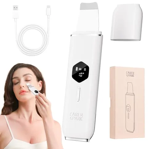 CARER SPARK Peeling Ultrasónico Facial Skin Scrubber Limpiador Ultrasonidos Facial con 4 Modos e Intensidad Ajustable,Limpieza Profunda Eliminación de Puntos Negros Exfoliación Suave Recargable USB