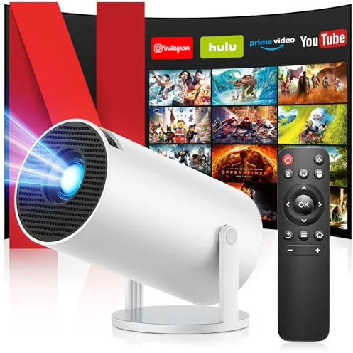 Proyector 4K, Mini Proyector con WiFi 6 BT 5.4, Portátil Videoproyector con Android 11.0 y Keystone Automático, 230 ANSI Enfoque Eléctrico, Compatible con HDMI/USB/TV Stick/Laptop, Blanco