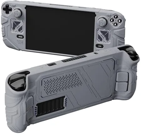PlayVital Funda Protectora para Steam Deck - Cubierta a Prueba de Golpes con Botones Traseros & Thumb Grips, Carcasa de Silicona Antideslizante para Steam Deck OLED y LCD - Mecha (Gris)