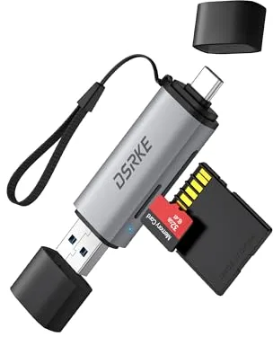 DSRKE Lector de Tarjetas SD, Adaptador SD a USB 3.0/USB C para SD/MicroSD/TFSDHC/MMC, Compatible con Galaxy S25+, iPhone 15/16/17Plus/PC/Ordinateur, Viajes y Fotógrafos Amateurs
