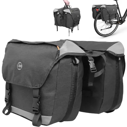 Alforjas Bicicleta con Bandas Reflectantes y Cubierta Antilluvia, Bolsa Bicicleta Doble Impermeables, Alforja Asiento Trasera Portaequipajes Extensibles Capacidad Gran para Ciclismo Viajes Camping​